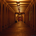 Night hallway view at Balboa Park. San Diego, CA 'Nikon F100 35mm SLR' (Click for larger view)